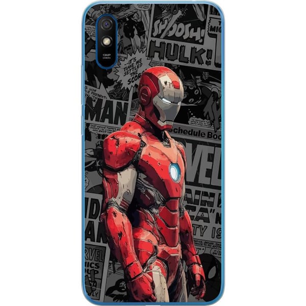 Kompatibelt Mobildeksel til Xiaomi Redmi 9A Iron Man-illustrasjon i rød rustning med tegneseriebakgrunn kraftfullt motiv for filmfans Kompatibelt Mobildeksel til Xiaomi Redmi 9A Iron Man-illustrasjon i rød rustning med tegneseriebakgrunn kraftfullt motiv for filmfans