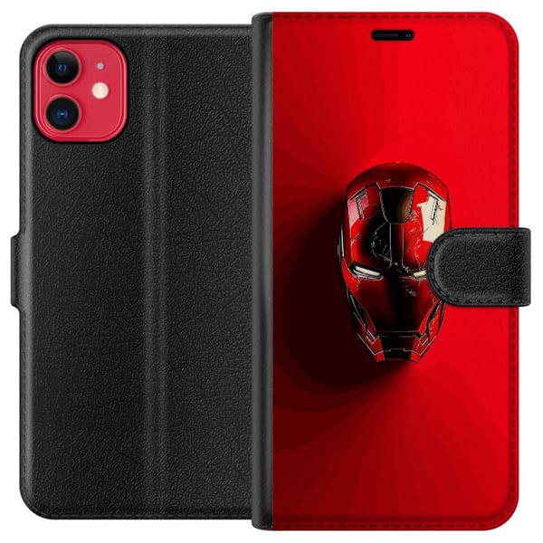 Kompatibelt Plånboksfodral till Apple iPhone 11 Iron Man Marvel hjälm poster Avengers Tony Stark mask röd superhero retro comic illustration design