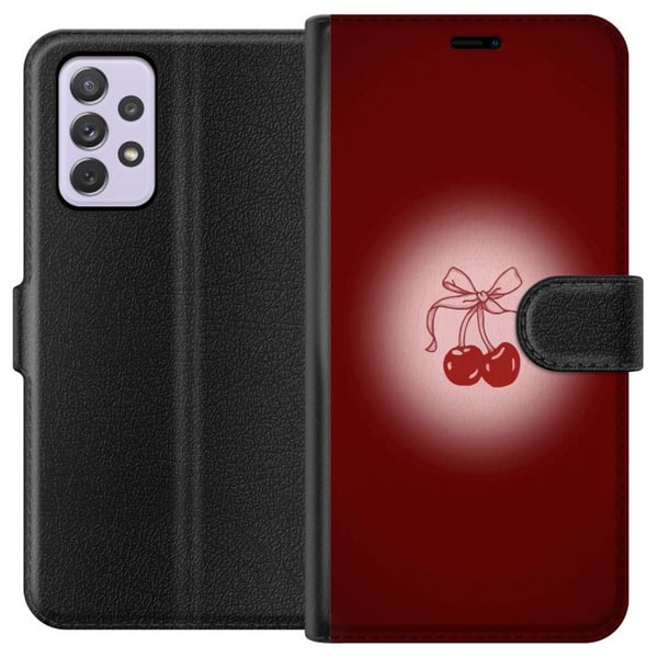 Kompatibelt Lommeboketui til Samsung Galaxy A52s 5G Cherry Bow kirsebærdesign med sløyfe i romantisk retrostil, rød farge og vintagefølelse