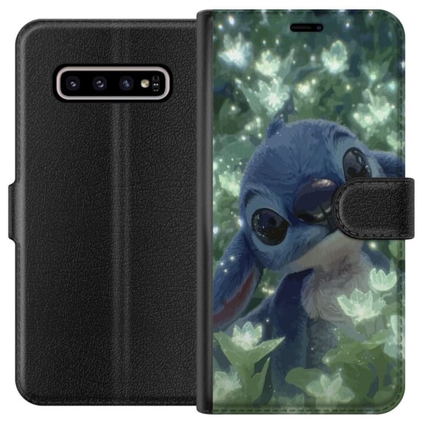 Kompatibel Tegnebogsetui til Samsung Galaxy S10+ Disney Stitch kawaii-figur med blomst