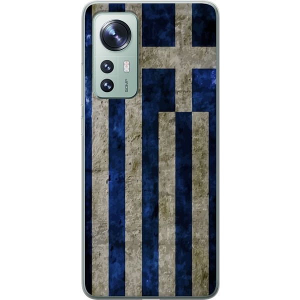 Yhteensopiva Puhelinkuori Xiaomi 12 Kreikan lippuaiheinen taide sinivalkoisella vintagekuviolla Kreikasta ja klassisesta muotoilusta pitäville
