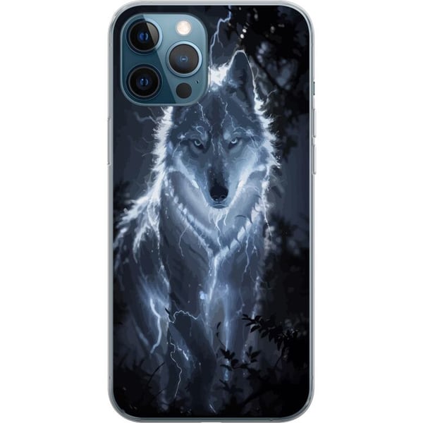Yhteensopiva Puhelinkuori Apple iPhone 12 Pro Valkoinen susi salamoiden ympäröimänä pimeässä metsässä dramaattisessa yötunnelmassa