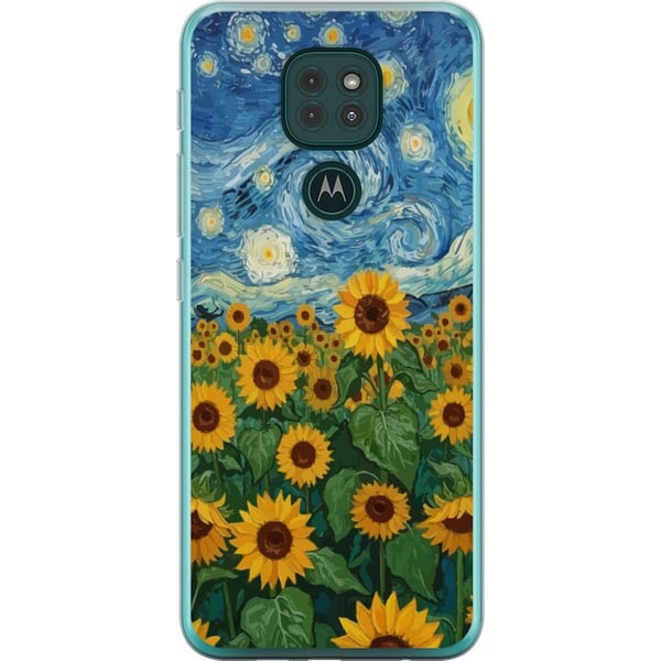 Kompatibel Mobilcover til Motorola Moto G9 Play Solsikkemarkskunst – Van Gogh-inspireret maleri med stjerneklar himmel