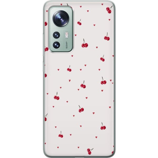 Yhteensopiva Puhelinkuori Xiaomi 12 Kirsikoita ja sydämiä valkoisella taustalla suloinen romanttinen design minimalistisella tunnelmalla ja pehmeillä