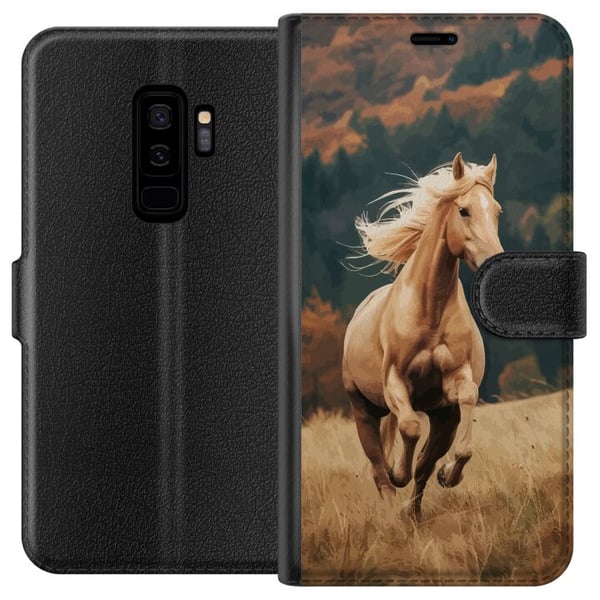 Kompatibelt Plånboksfodral till Samsung Galaxy S9+ Elegant häst som springer över höstfält med vackra färger och naturkänsla kraftfull detaljrik illu Kompatibelt Plånboksfodral till Samsung Galaxy S9+ Elegant häst som springer över höstfält med vackra färger och naturkänsla kraftfull detaljrik illu