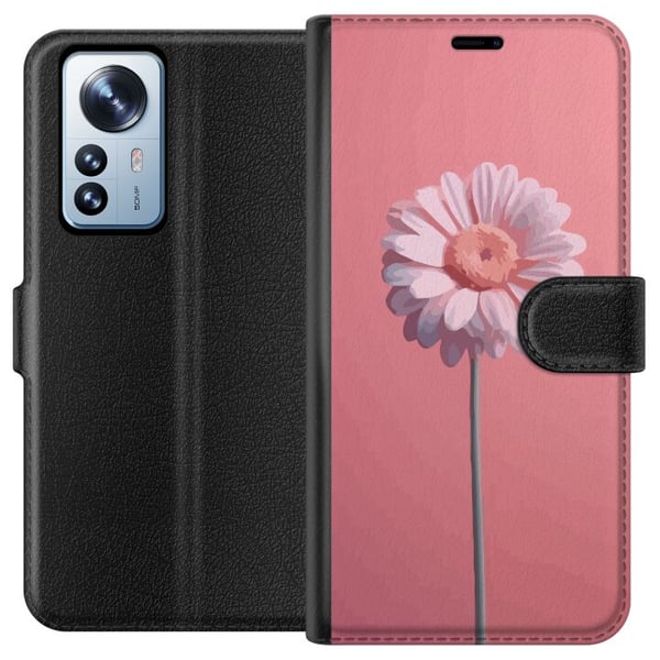 Kompatibel Tegnebogsetui til Xiaomi 12 Pro Enkel lyserød blomst på lys baggrund elegant minimalistisk design perfekt til et stilrent look