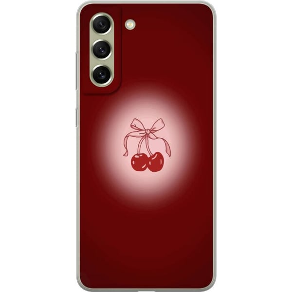 Kompatibelt Mobildeksel til Samsung Galaxy S21 FE 5G Cherry Bow kirsebærdesign med sløyfe i romantisk retrostil, rød farge og vintagefølelse