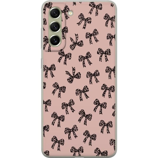 Kompatibelt Mobilskal till Samsung Galaxy S21 FE 5G Bow pattern leopard rosetter rosa cute fashion girly retro design print tapet style pink bakgrund