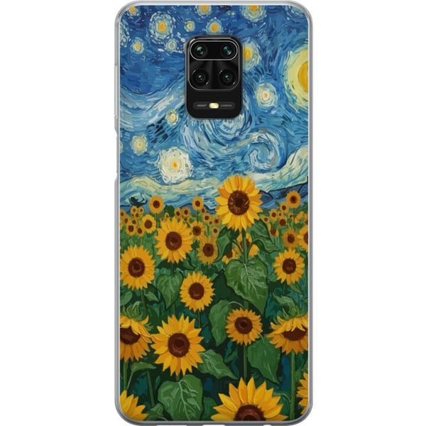 Yhteensopiva Puhelinkuori Xiaomi Redmi Note 9S Auringonkukkapeltotaide – Van Goghin inspiroima maalaus tähtikirkkaalla taivaalla
