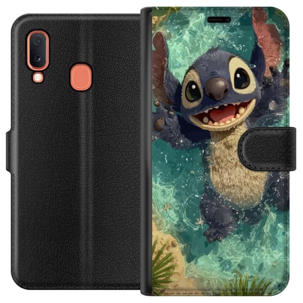 Kompatibelt Lommeboketui til Samsung Galaxy A20e Glad blå fantasiskapning som leker i krystallklart vann tropisk følelse Kompatibelt Lommeboketui til Samsung Galaxy A20e Glad blå fantasiskapning som leker i krystallklart vann tropisk følelse