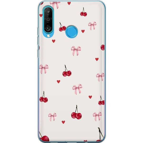 Kompatibel Mobilcover til Huawei P30 lite Kirsebærhjerter og sløjfer med kirsebær, lyserøde sløjfer og hjerter i et charmerende og sødt design