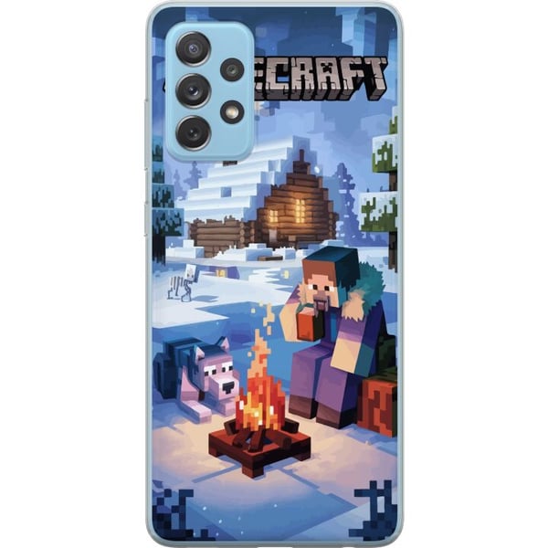 Kompatibelt Mobildeksel til Samsung Galaxy A52 5G Minecraft-vintermotiv med Steve, ulv, leirbål og snødekt hytte, spillillustrasjon for Minecraft-fan Kompatibelt Mobildeksel til Samsung Galaxy A52 5G Minecraft-vintermotiv med Steve, ulv, leirbål og snødekt hytte, spillillustrasjon for Minecraft-fan