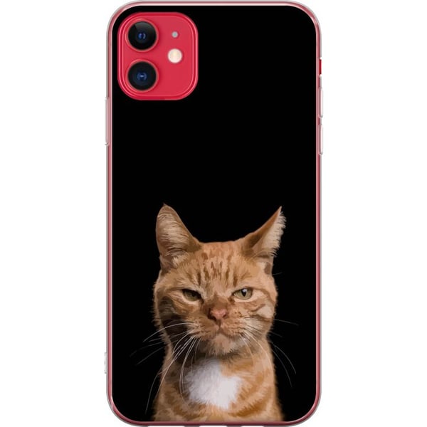 Kompatibelt Mobildeksel til Apple iPhone 11 Nærbilde av en oransje katt mot svart bakgrunn med sterk kontrast og et uttrykksfullt blikk