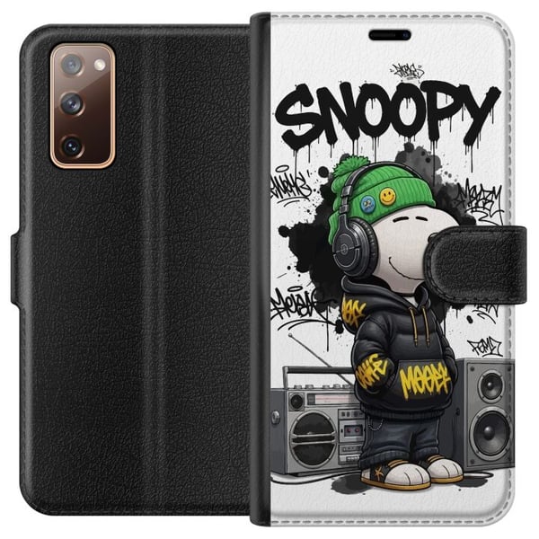 Kompatibel Tegnebogsetui til Samsung Galaxy S20 FE Snoopy i streetwear med høretelefoner og graffiti-stil står ved siden af en boombox og smiler stor