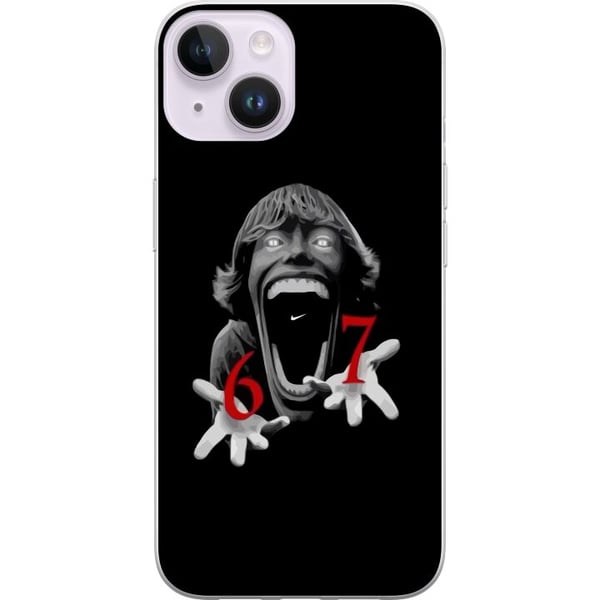 Yhteensopiva Puhelinkuori Apple iPhone 14 Plus 67-meemi-kauhukasvo musta ja punainen – kauhun inspiroima viraali 6–7-design vahvalla kontrastilla ja