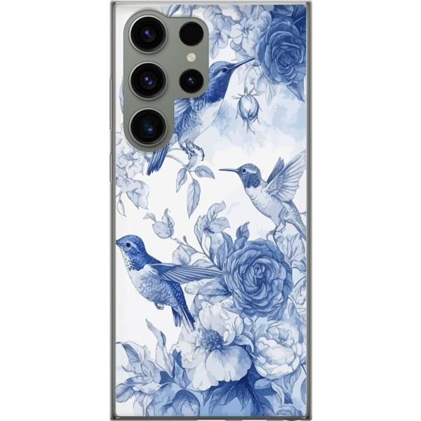 Kompatibel Mobilcover til Samsung Galaxy S23 Ultra Blåt mønster med fugle og blomster retro Kompatibel Mobilcover til Samsung Galaxy S23 Ultra Blåt mønster med fugle og blomster retro