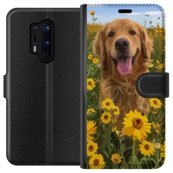 Yhteensopiva Lompakkokotelo OnePlus 8 Pro Golden Retriever Solrosfält Hundmotiv Natur Sommar Design