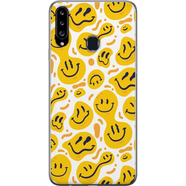 Kompatibelt Mobilskal till Samsung Galaxy A20s Lekfullt smileymönster med gula former i modern grafisk stil