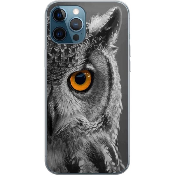 Yhteensopiva Puhelinkuori Apple iPhone 12 Pro Mustavalkoinen lähikuva pöllöstä, jolla on voimakkaan oranssi silmä ja terävät höyhenyksityiskohdat Yhteensopiva Puhelinkuori Apple iPhone 12 Pro Mustavalkoinen lähikuva pöllöstä, jolla on voimakkaan oranssi silmä ja terävät höyhenyksityiskohdat