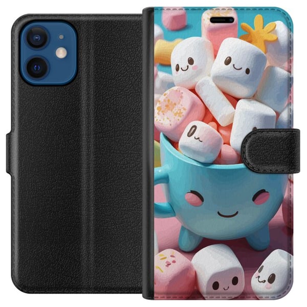 Kompatibelt Lommeboketui til Apple iPhone 12 Kawaii marshmallow smile kawaii design med søte figurer i kopp fargerik og glad stil