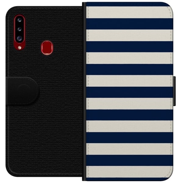 Kompatibel Tegnebogsetui til Samsung Galaxy A20s Stribet marineblå striber marineblå hvid nautisk mønster maritim mode inspiration tidløst klassisk m