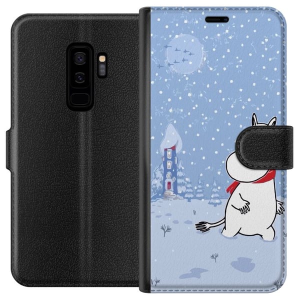 Kompatibelt Plånboksfodral till Samsung Galaxy S9+ Figur står i stilla vinterlandskap med snöfall blå toner och måne som skapar lugn harmoni och mjuk Kompatibelt Plånboksfodral till Samsung Galaxy S9+ Figur står i stilla vinterlandskap med snöfall blå toner och måne som skapar lugn harmoni och mjuk