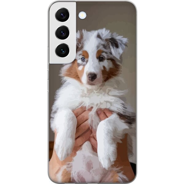 Kompatibelt Mobilskal till Samsung Galaxy S22 5G Hundvalp illustration – Söt fluffig valp i porträttdesign med blå ögon