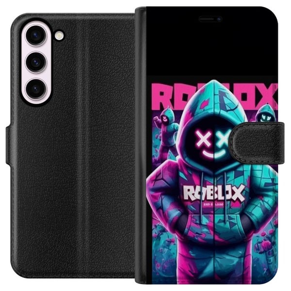Kompatibelt Lommeboketui til Samsung Galaxy S23+ Roblox Hoodie Legend Mystisk Roblox-figur i blå hettegenser med futuristisk neonlys