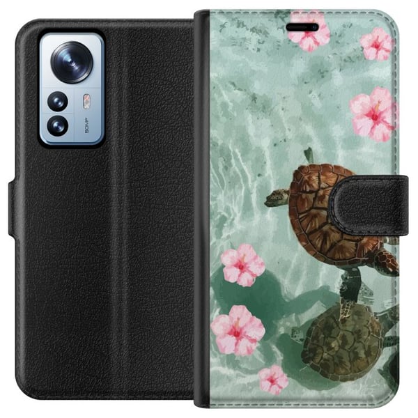 Kompatibel Tegnebogsetui til Xiaomi 12 Pro Skildpadder og hibiscus tropisk design med blomster og vand rolig feriestemning inspireret af hav og parad