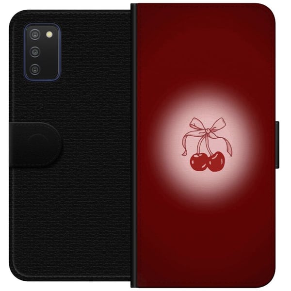 Kompatibelt Lommeboketui til Samsung Galaxy A03s Cherry Bow kirsebærdesign med sløyfe i romantisk retrostil, rød farge og vintagefølelse