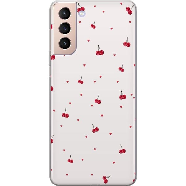Kompatibelt Mobildeksel til Samsung Galaxy S21 Kirsebær og hjerter på hvit bakgrunn søt romantisk design med minimalistisk følelse og myke toner