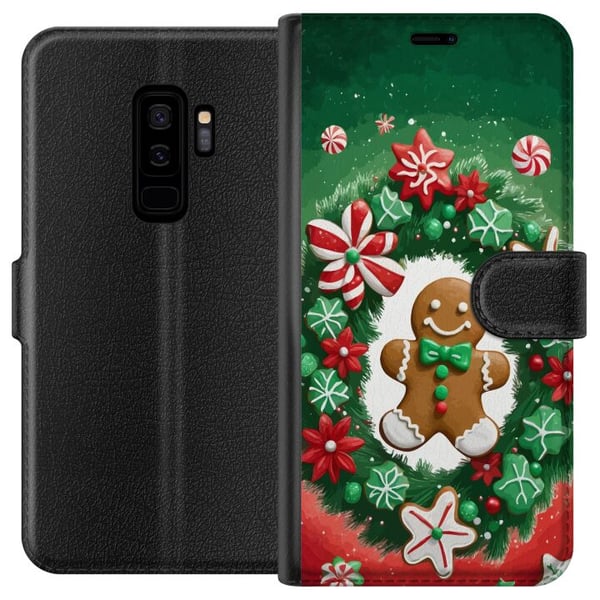 Kompatibelt Lommeboketui til Samsung Galaxy S9+ Pepperkakekrans julemotiv med krans, pepperkake og klassisk grønnrød fargetone Kompatibelt Lommeboketui til Samsung Galaxy S9+ Pepperkakekrans julemotiv med krans, pepperkake og klassisk grønnrød fargetone