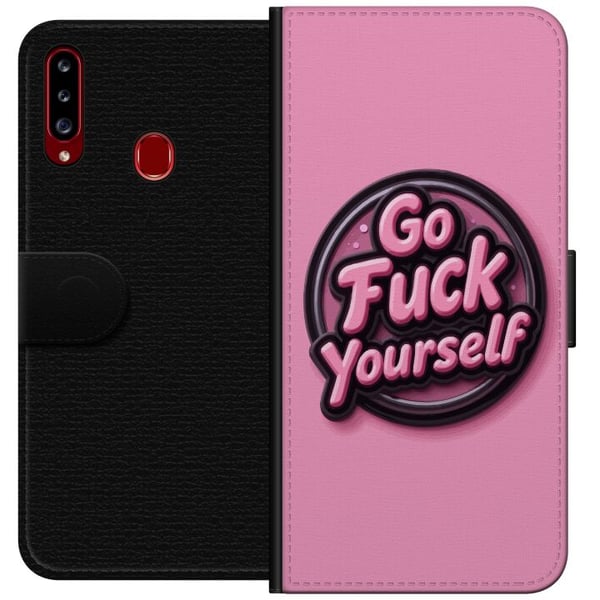 Kompatibelt Plånboksfodral till Samsung Galaxy A20s Rund rosa emblemform med upphöjd text, lekfull grafisk design med mjuka former och popestetisk kä