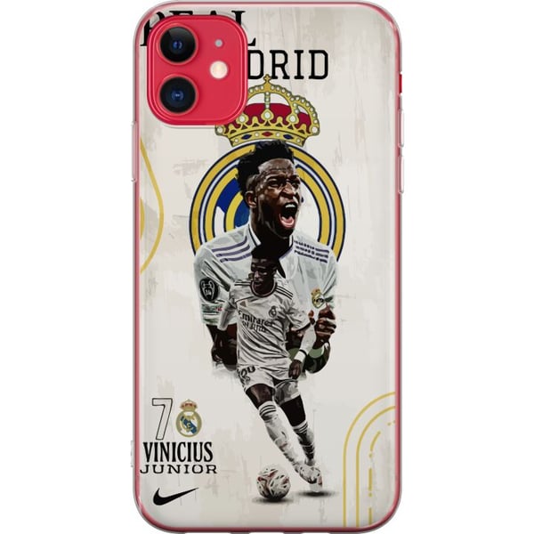 Kompatibelt Mobilskal till Apple iPhone 11 Real Madrid Vinícius Júnior med anfallare i nummer 7 tröja klubbmärke vit matchdräkt energisk pose och kra