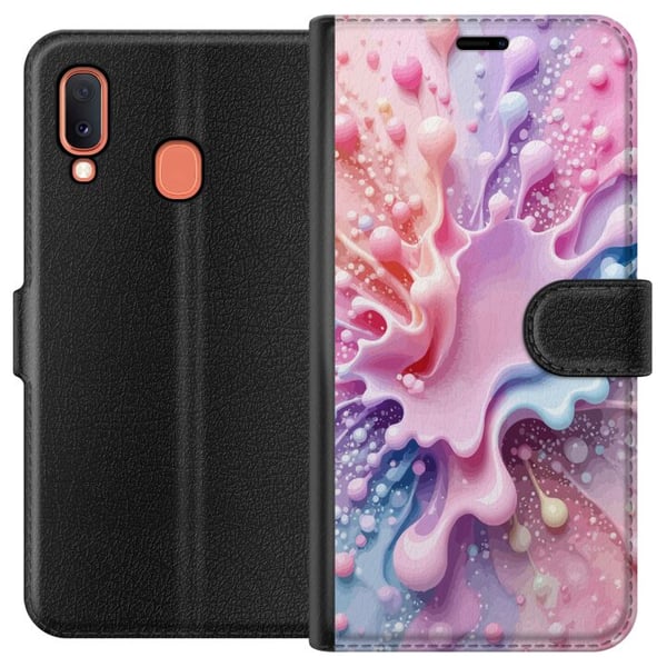 Kompatibelt Plånboksfodral till Samsung Galaxy A20e Pastell splash design – Abstrakt konst i rosa blått och lila färgmönster