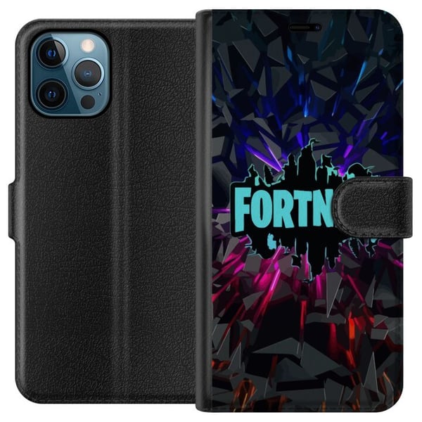 Yhteensopiva Lompakkokotelo Apple iPhone 12 Pro Max Fortnite-juliste – Sininen neonlogo mustalla taustalla, pelidesign