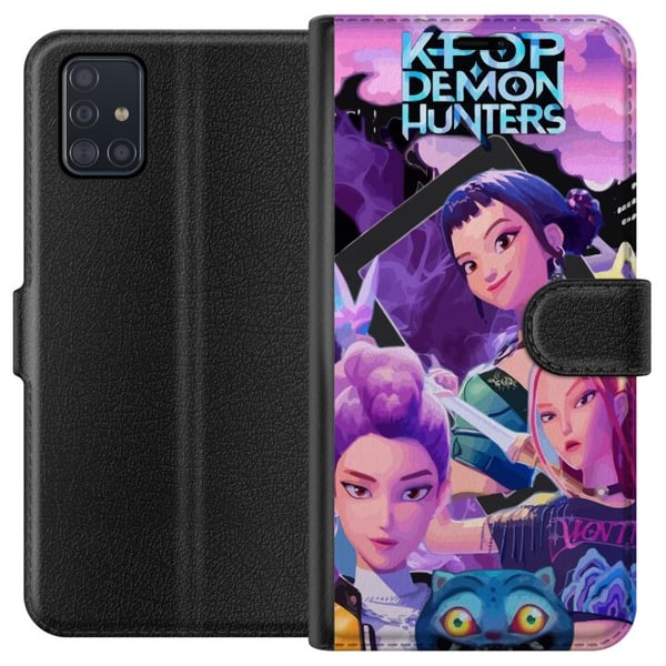 Kompatibel Tegnebogsetui til Samsung Galaxy A51 K-Pop Demon Hunters anime-inspireret futuristisk by med tre heltinder og lilla neonlys