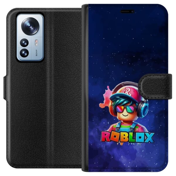 Kompatibelt Plånboksfodral till Xiaomi 12 Pro Roblox Space Explorer Design futuristiskt rymdtema med färgstarka detaljer spelkänsla och neonljus i bl
