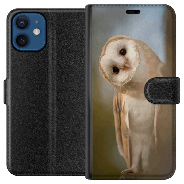 Yhteensopiva Lompakkokotelo Apple iPhone 12 mini Uggla Nyfiken Blick Fågelmotiv Skog Natur Grafiskt Design