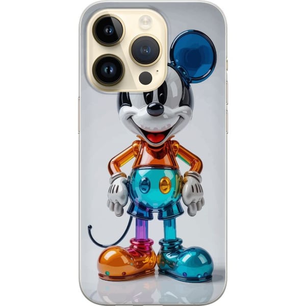 Kompatibelt Mobilskal till Apple iPhone 14 Pro Färgglad Mickey figur futuristisk chrome glossy Disney pop art modern vibrant character motiv poster