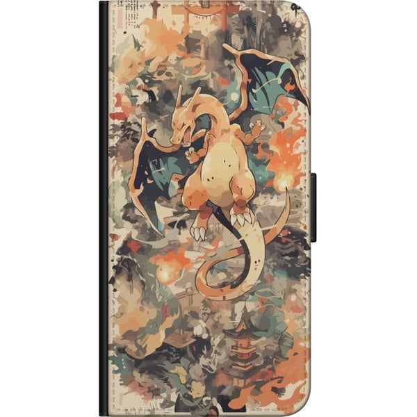 Kompatibelt Lommeboketui til Samsung Galaxy A03s Legenden om ilddragen, ildsprutende drage i japansk kunststil, vintageillustrasjon med templer og rø