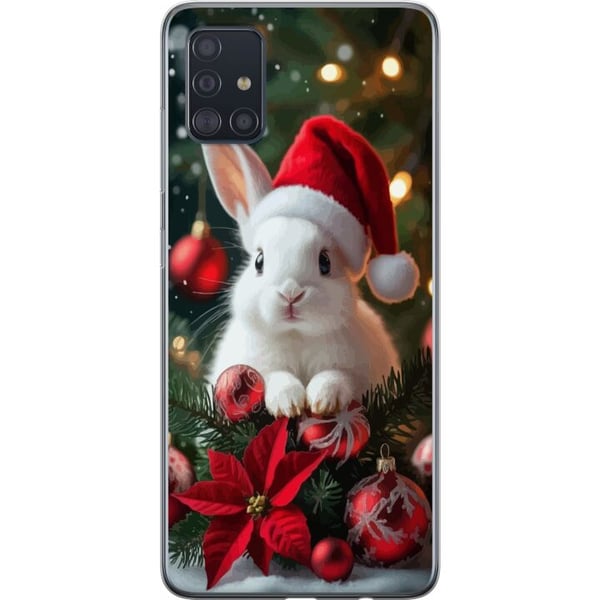 Kompatibel Mobilcover til Samsung Galaxy A51 Julekanin med nissehue sød kanin vinter røde dekorationer festlig kawaii jul hyggelige lys plakat