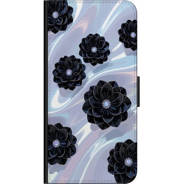 Kompatibel Tegnebogsetui til Motorola Moto G9 Play Midnatsblomstring sorte blomster på skinnende baggrund, elegant luksuriøst blomsterdesign i mørke