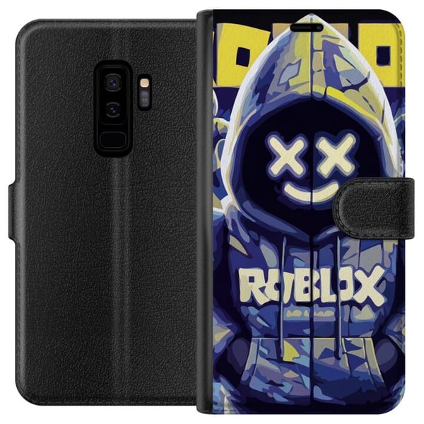 Kompatibelt Plånboksfodral till Samsung Galaxy S9+ Blå-gul Roblox-inspirerad hoodie-figur med mask och minimalistisk neonstil, stilren spelillustrati Kompatibelt Plånboksfodral till Samsung Galaxy S9+ Blå-gul Roblox-inspirerad hoodie-figur med mask och minimalistisk neonstil, stilren spelillustrati