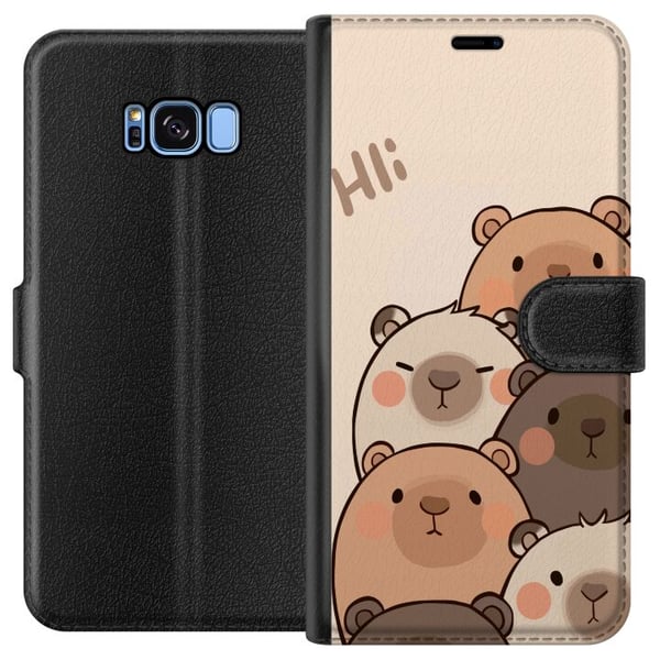 Kompatibelt Plånboksfodral till Samsung Galaxy S8 Bear Squad Hi Friends Charmiga björnar i olika färger på ljus bakgrund med texten Hi