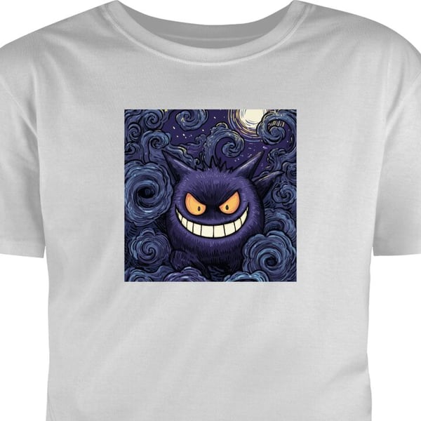 Barn T-skjorte Pokémon Gengar illustrasjon - Mørkt motiv med stjernehimmel og bykunst Grå 9-11 År