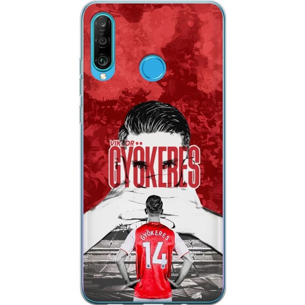 Kompatibelt Mobilskal till Huawei P30 lite Viktor Gyökeres Red Passion Design fotbollsinspirerad konst med stark energi kraft och sportig känsla i rö