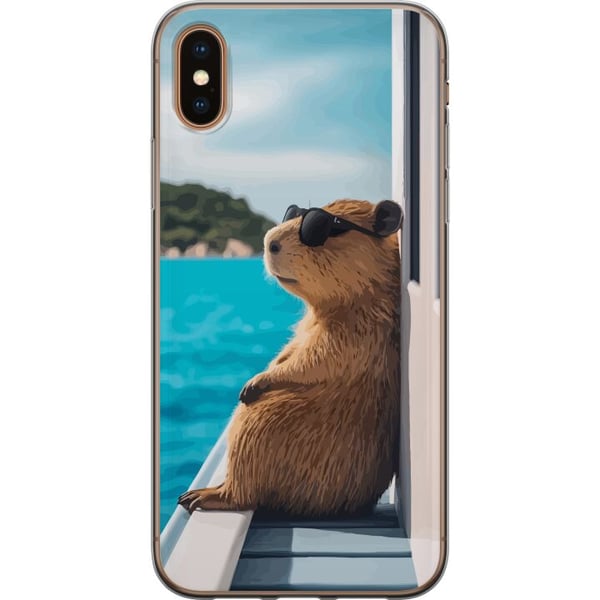 Kompatibel Mobilcover til Apple iPhone X Kapybara ved havet med solbriller, humoristisk charmerende design med afslappet feriestemning