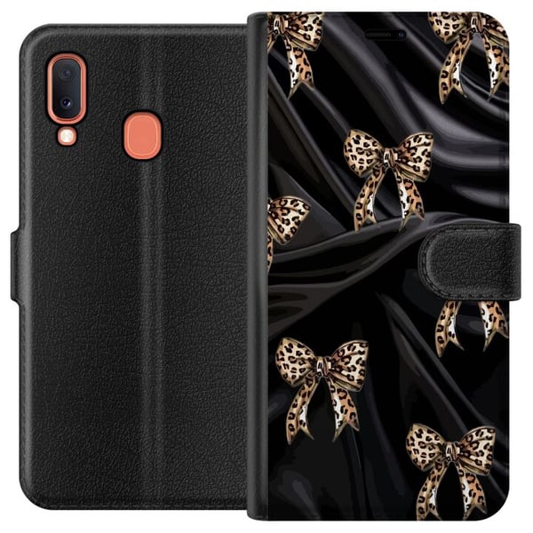 Kompatibelt Lommeboketui til Samsung Galaxy A20e Leopardrosetter på svart silke, luksuriøst mønster med eksklusiv motefølelse, perfekt for deg som li Kompatibelt Lommeboketui til Samsung Galaxy A20e Leopardrosetter på svart silke, luksuriøst mønster med eksklusiv motefølelse, perfekt for deg som li