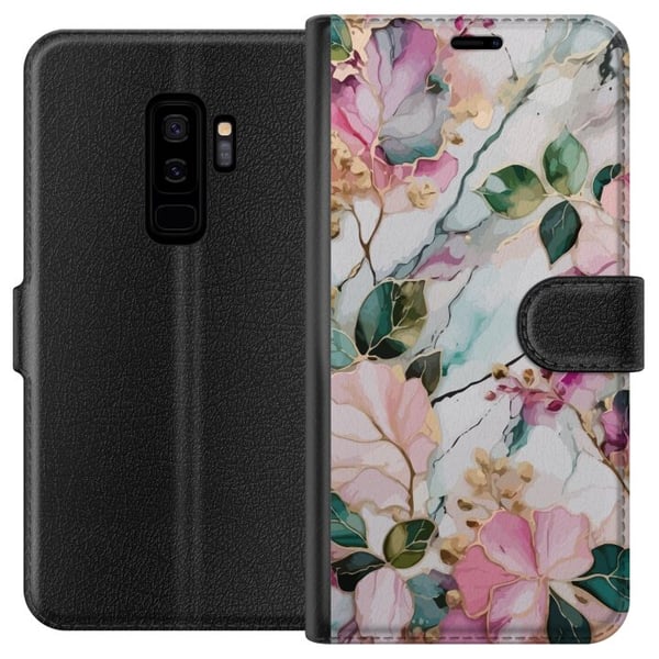 Kompatibelt Plånboksfodral till Samsung Galaxy S9+ Pastellmarmor med blommor blad och subtila gyllene detaljer i mjuk komposition Kompatibelt Plånboksfodral till Samsung Galaxy S9+ Pastellmarmor med blommor blad och subtila gyllene detaljer i mjuk komposition